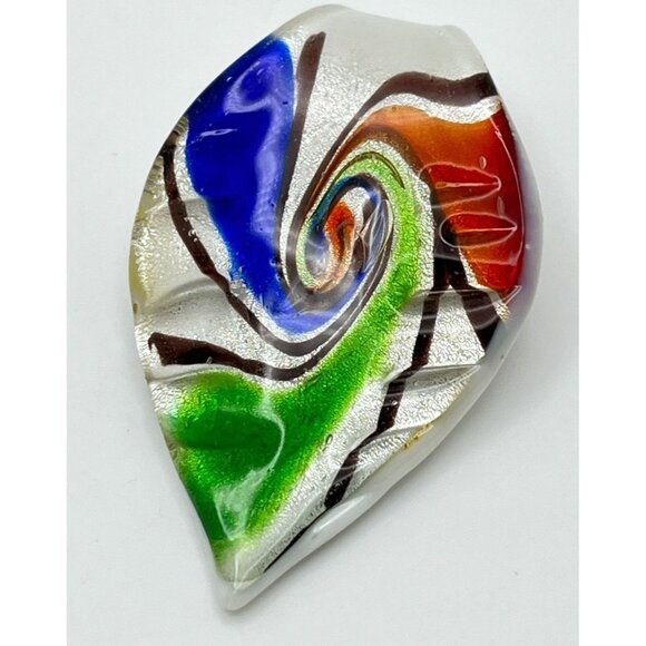 Art Glass Teardrop Pendant Rainbow Spiral Swirl Green Blue Orange Vintage - Picture 6 of 6